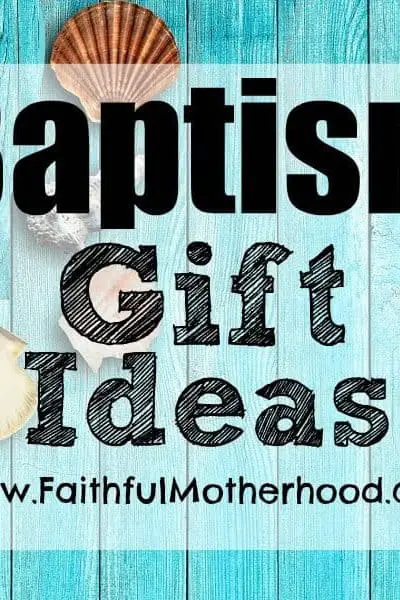 Blue wood with shells. Title: Baptism Gift Ideas