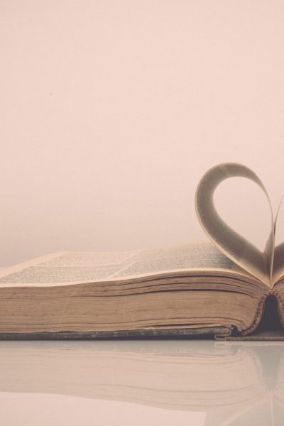 Bible with page shaped as a heart. Blush tones.