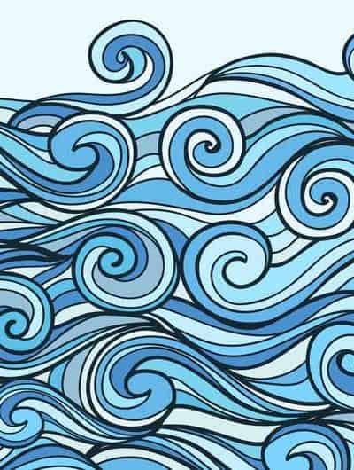 line drawing with blue of churning water
