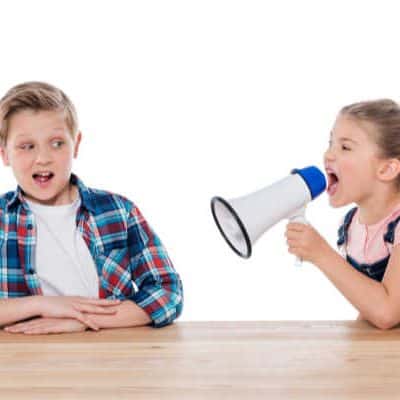 Sister yelling at brother.